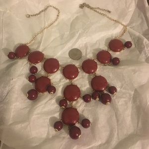 Maroon red and gold hardware statement necklace